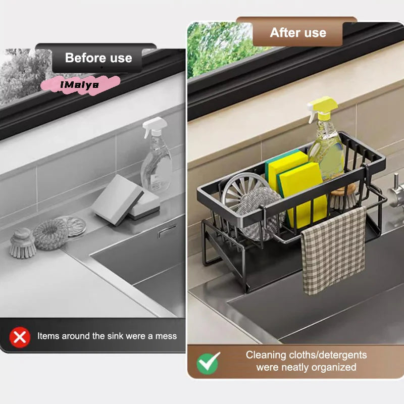 Sink Caddy with Sloping Drainage Tray and Dishcloth Rail