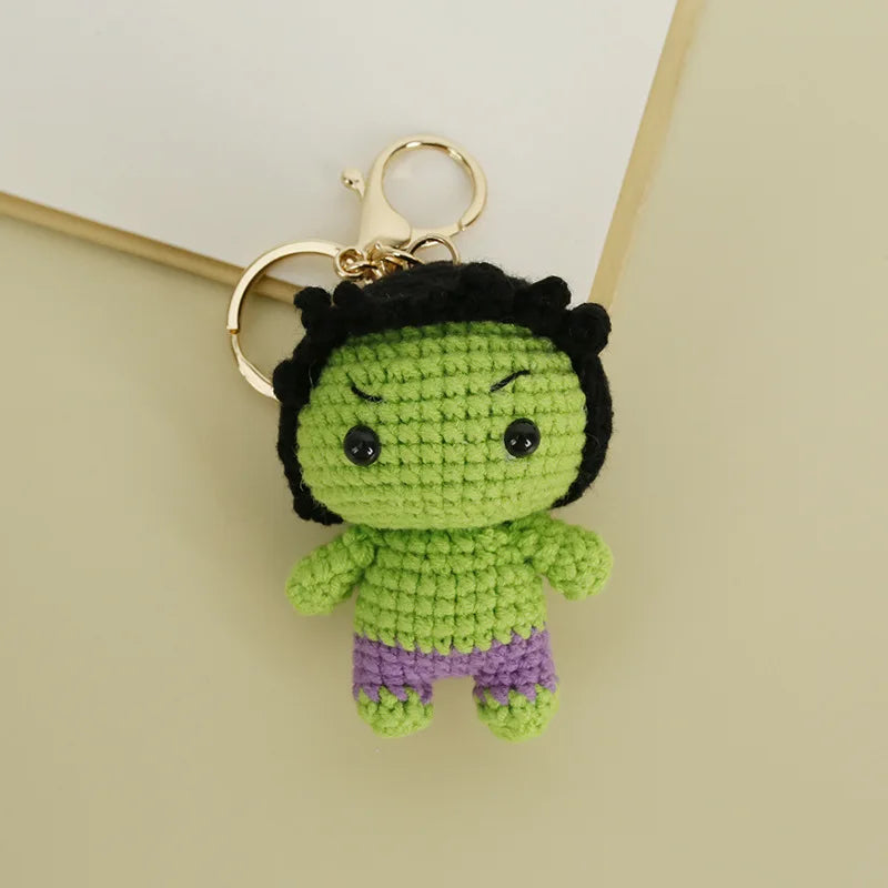 Crochet Knitted Super Hero Spider-Man Superman Captain America Keychains Small Pendant Hangings Christmas Birthday Gifts 6-7cm