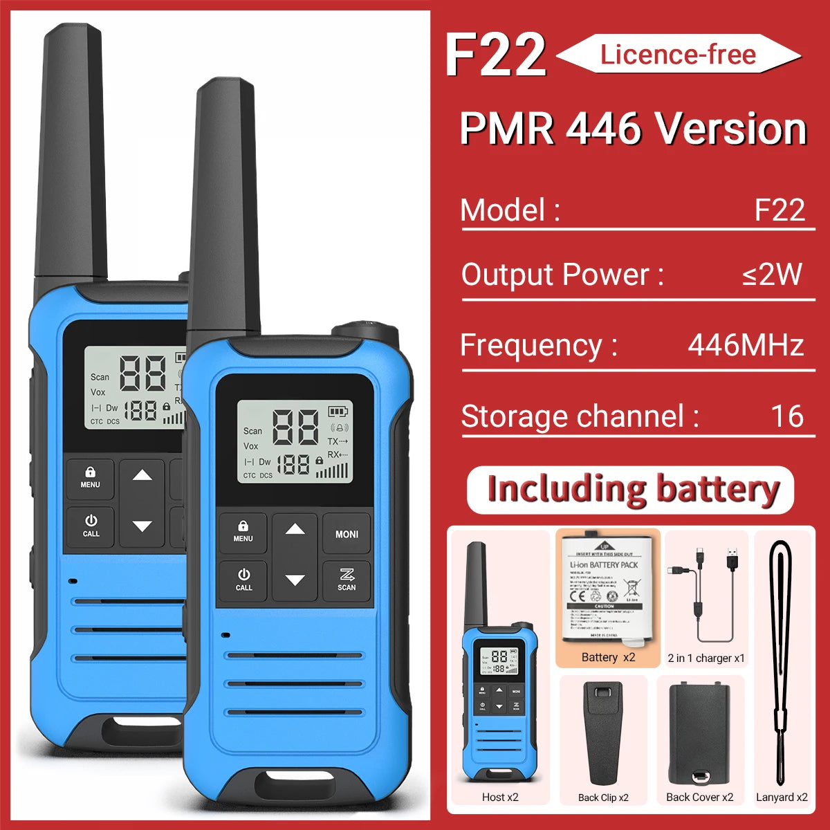 2pcs Baofeng F22 Mini Walkie Talkies - Long Range, Waterproof, Rechargeable, Kids Two-Way Radio with Type-C Charging for Camping & Outdoor Adventures - Dicrodelights