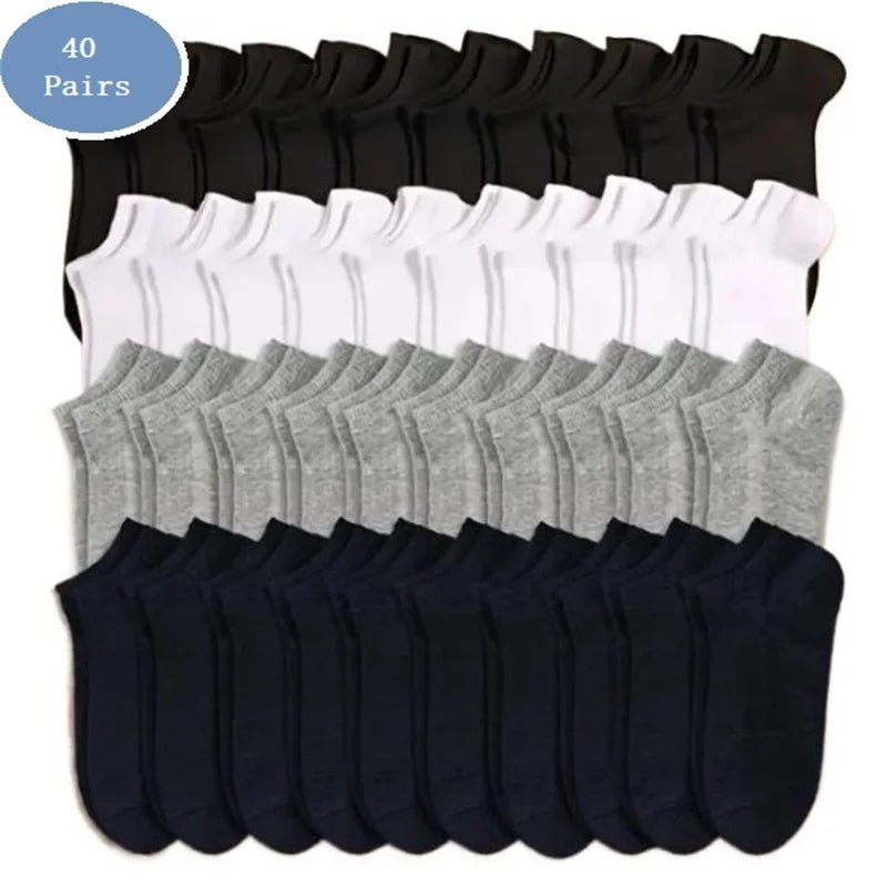 10/20/30/40 Pairs Summer Solid Low Cut Ankle Socks Men Women Sports Socks Odor Proof Sweat Absorbing Sock Male lady Hosiery Color-40 One size