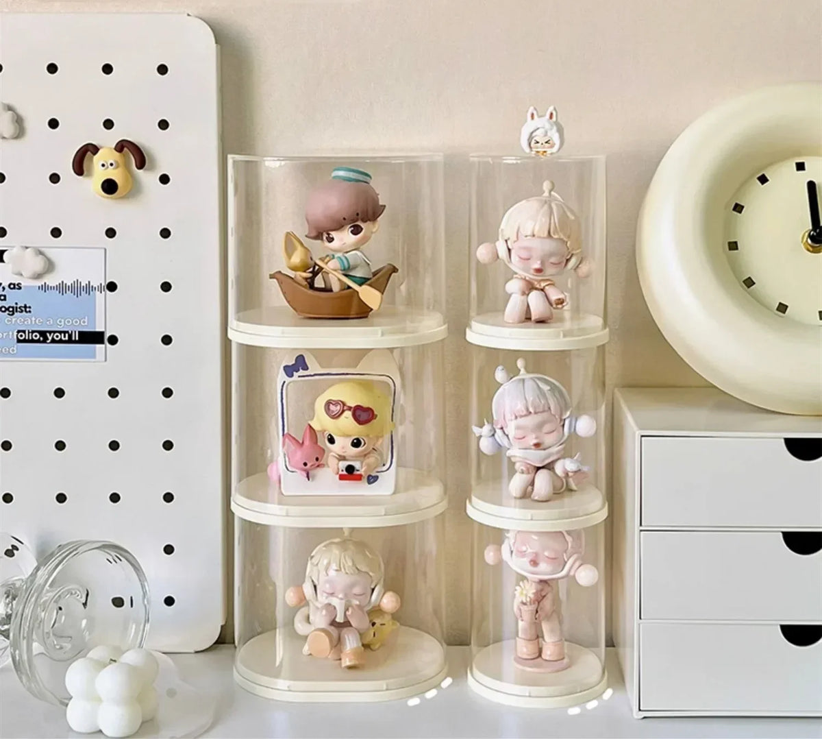 Blind Box Display Case with Clear Cover and Cream Base