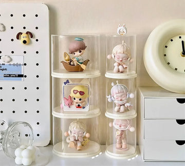 Blind Box Display Case with Clear Cover and Cream Base