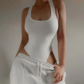 Sleeveless Knit Bodysuit Hot Summer Sexy Bodycon Off Shoulder Halter Tops Casual Street Bodice For Women ClubWear WHITE