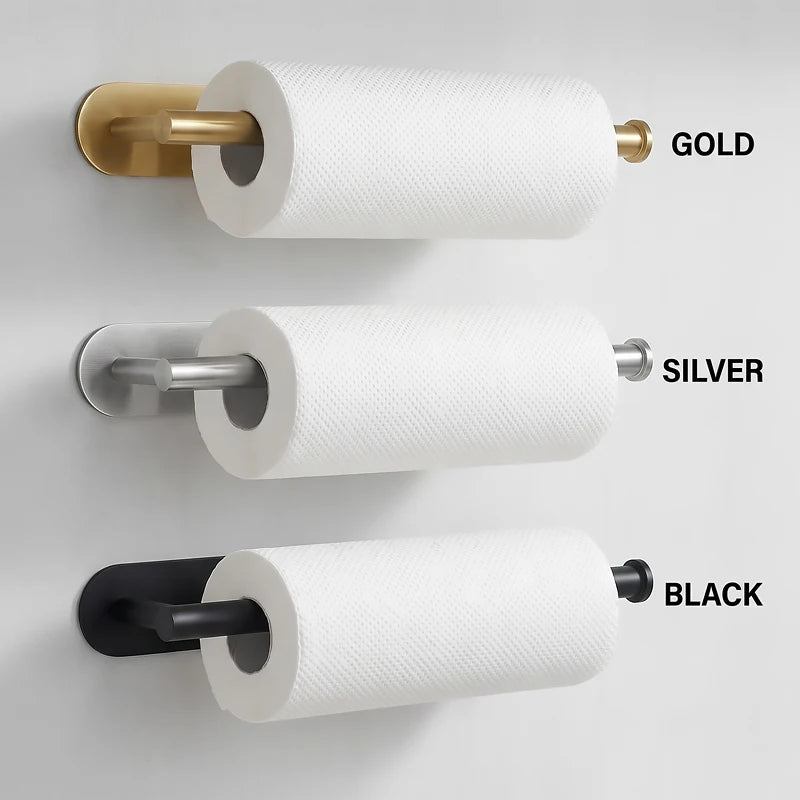 Kitchen Bathroom Storage 304 Stainless Steel Tissue Holder Waterproof No-Drill Strong Adhesive Paper Towel Rack For Cabinet