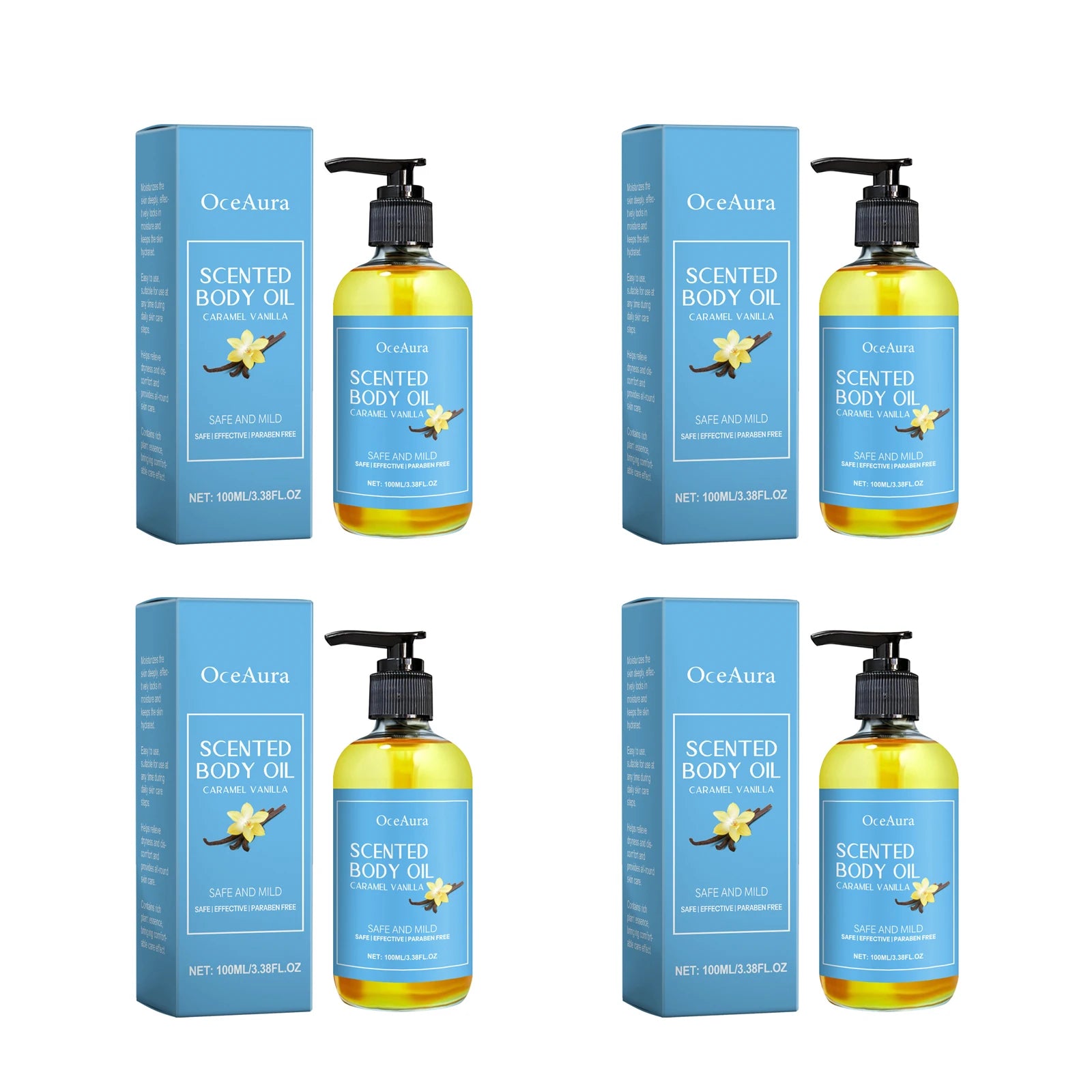 Vanilla Body Massage Oil for Deep Hydration & Stress Relief – Glowing, Smoothing, Muscle Relaxing Moisturizer (100ml) 400ml boxed