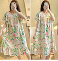 Sexy Nightwear Women Icy Floral Pattern Women Pajamas Dress Butterfly Print Student Sleepwear O- Neck Lace Mid-Length Nightgown