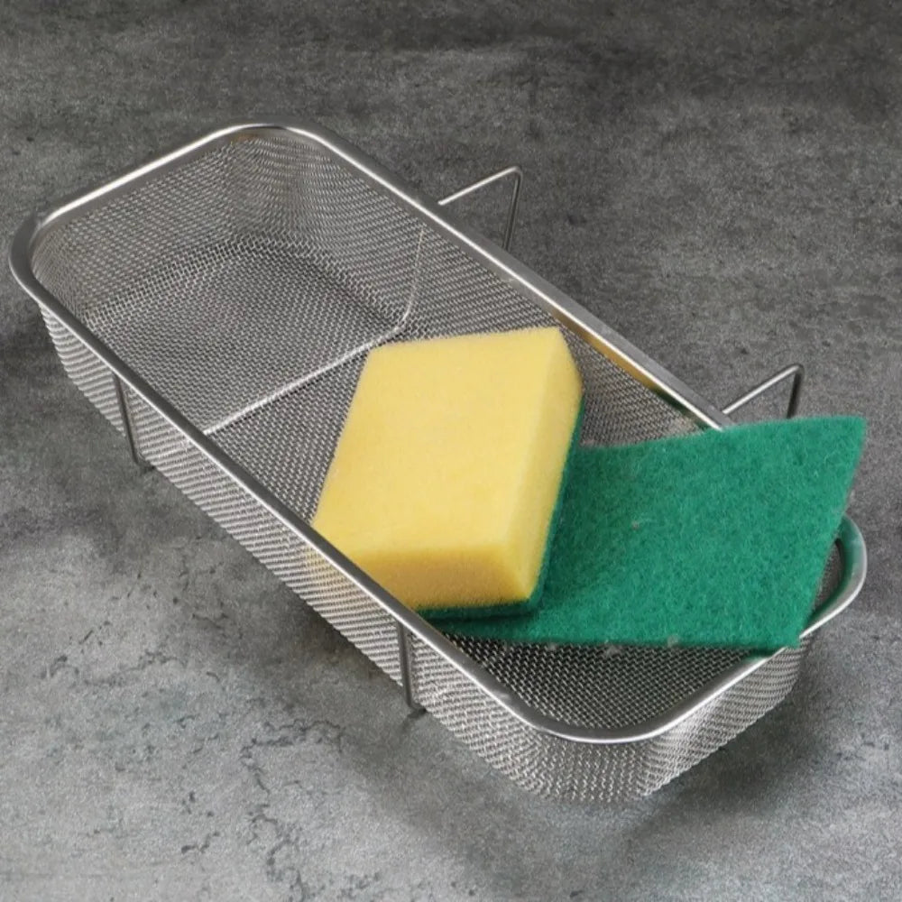 Stainless Steel Kitchen Sink Drain Basket Anti-rust Thickened Utensil Organizer Rectangle Storage Basket Dish Drying