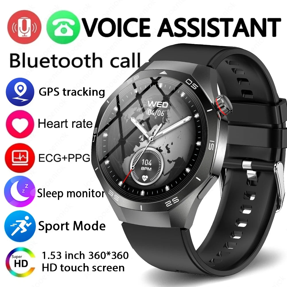2025 New GT5 Pro GPS Track Smart Watch Men 360*360 AMOLED Screen NFC BT Call Waterproof Health Monitor Man Smartwatches IOS Black