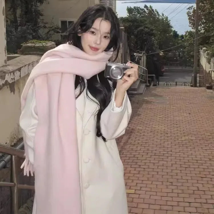 Women's Cashmere Winter Scarf – Thick Knitted Warm Shawl Small version mohair [pink]]