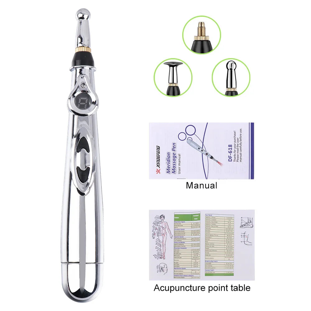 Electric Acupuncture Point Massage Pen Pain Relief Laser Therapy Electronic Meridian Energy Pen Body Head Back Neck Leg Massager 3 heads Type 2