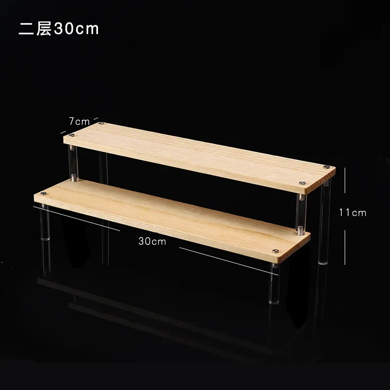 Display Riser Stand for Figures in Clear, Black or Wood Effect 2 tier 30x7cm