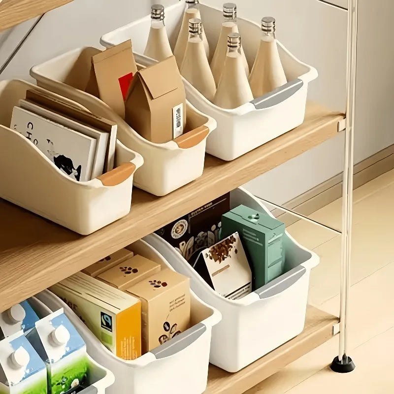 3-Piece Curved Design Storage Box - Heavy-Duty Plastic Organizer, Suitable for Organizing Under Sinks Food Cabinets and Cabinets