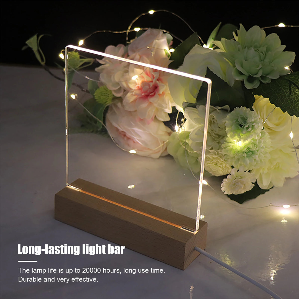 LED Display Base with Wooden Slot for Acrylic Art Panels