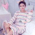 Sweet Coral Fce Women's Nightgown Long Sve round Ne Warm Flannel Pajamas Home Clothes Comfortable Casual Winter Sp... Ryt-rainbow letter nightgown