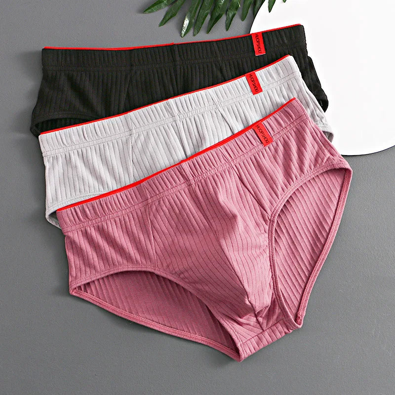 1/3PCS Men Briefs Mid Waist Elastic Soft Breathable Anti-septic U Convex Striped Solid Color Casual Men Underpants underwear men 3PC3220-2