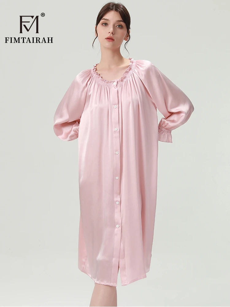 FIMTAIRAH 6A 22MM 100% Silk Nightdress Real Silk Nightgown Women long plus large size Sleepwear Pajamas robe Fimtairah 01
