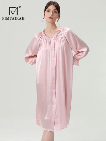 FIMTAIRAH 6A 22MM 100% Silk Nightdress Real Silk Nightgown Women long plus large size Sleepwear Pajamas robe Fimtairah 01