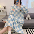 Ladies Nightwear Nightdress Autumn and Winter Coral Velvet Long Sleeve Plaid Dress Striped Student Flannel Dress Large Size
