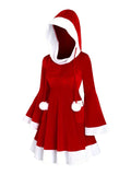 Women's Slim Fit Hooded Christmas Dress – Red Santa Style Holiday Party Outfit (European & American Festive Fashion) XXL