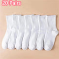 1/7/10/20 Pairs Mid Length Socks Women Classic Black White Solid Color Fashionable Casual Sports Absorbing Breathable Men Socks 20 Pair-1
