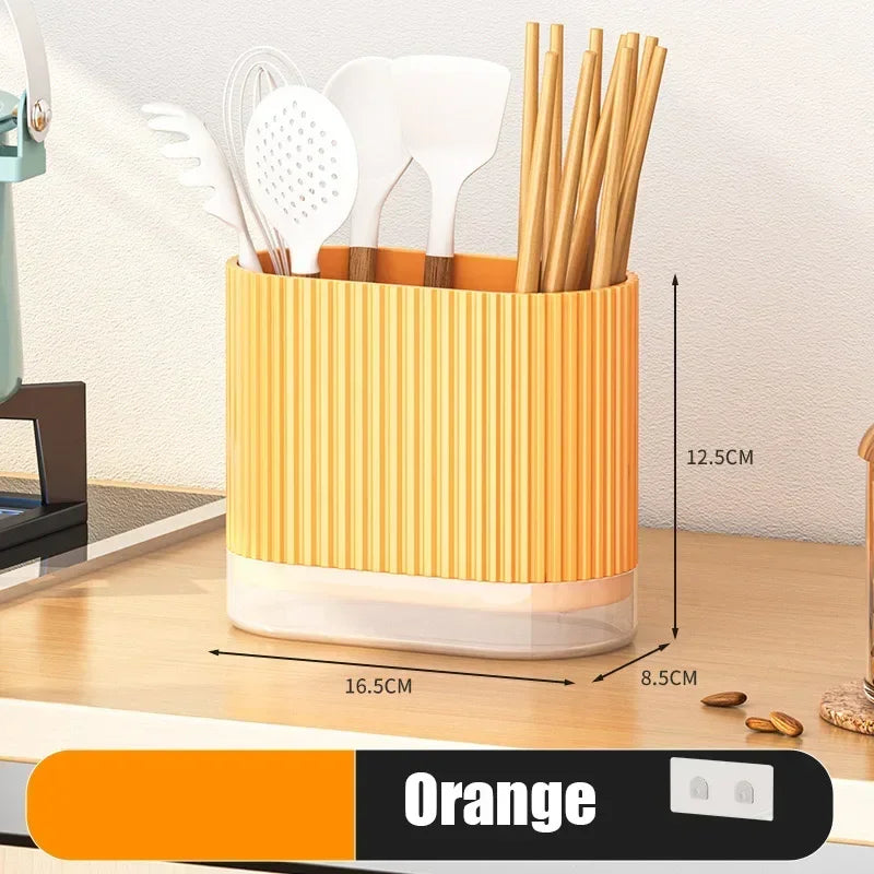 Kitchen Utensil Holder with Drip Tray and Two Compartments Orange