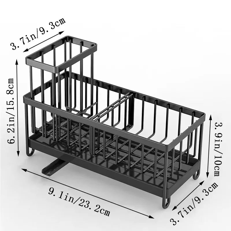 Kitchen storage shelf, self-drainage dishcloth rack, drainage rack, no drilling, household seasoning rack, faucet, sink rack, co Black