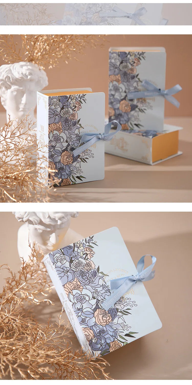 5pcs Book Shape Gift Box ith Ribbon Paperboard Candy Chocolate Present Packaging Box for Wedding Birthday Mother's Day