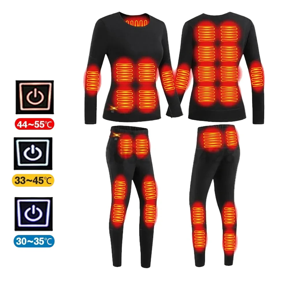 Buy USB Electric Heated Jacket Thermal Underwear Set for Men & Women 28-points-Women-Suit