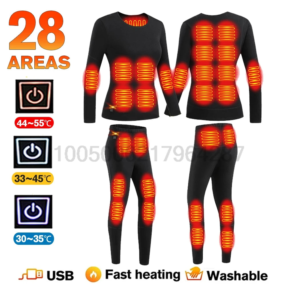 Winter USB Electric Heating Jacket Heated Thermal Underwear Men Women Sports Thermal Heated Underwear Electric Heated Equipmen 28-BK-Women-Suit