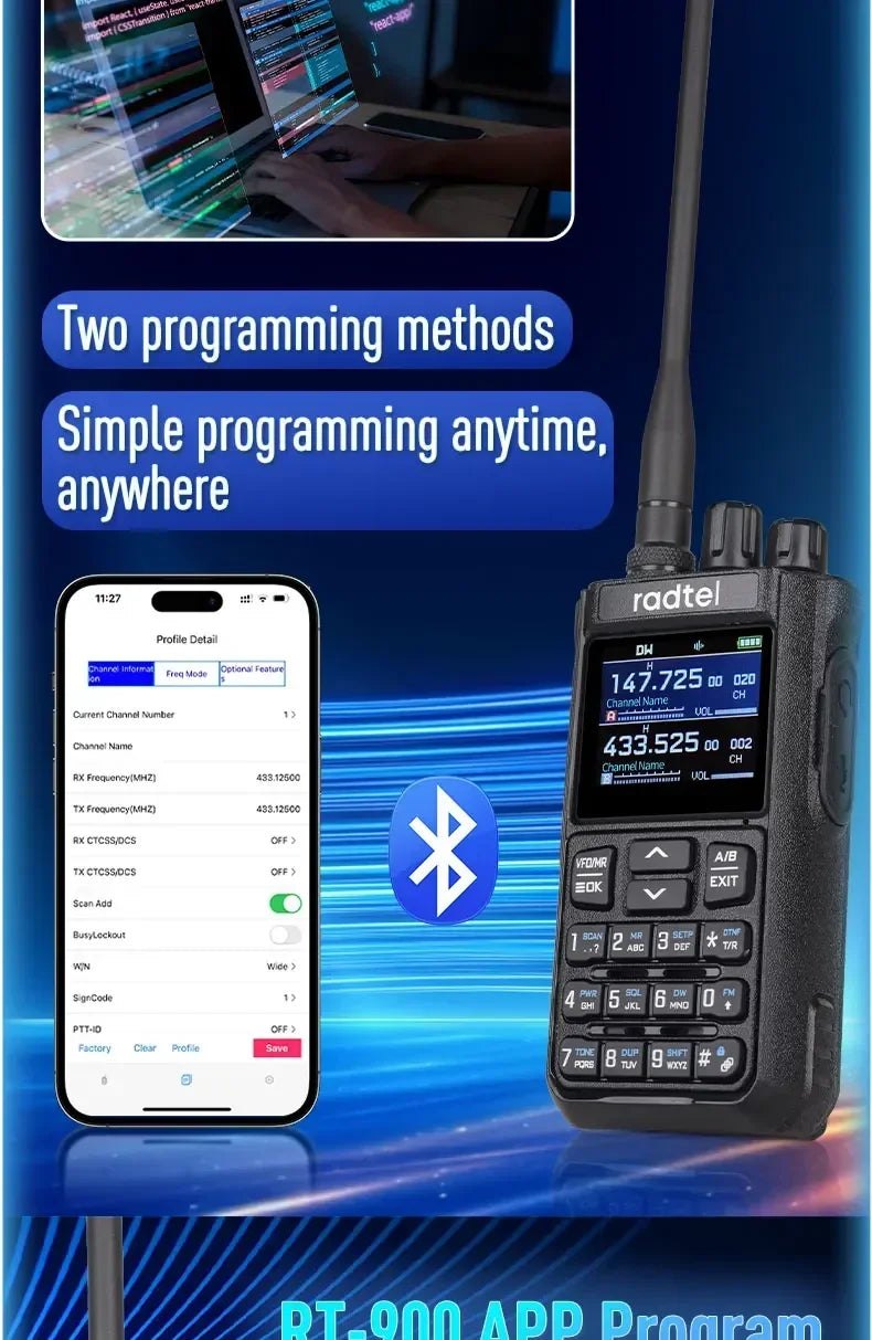 Radtel RT-900 8W Full band Ham Radio Walkie Talkie 256CH Air Band Two Way Radio Station Aviation NOAA Police Marine River PTT - Dicrodelights