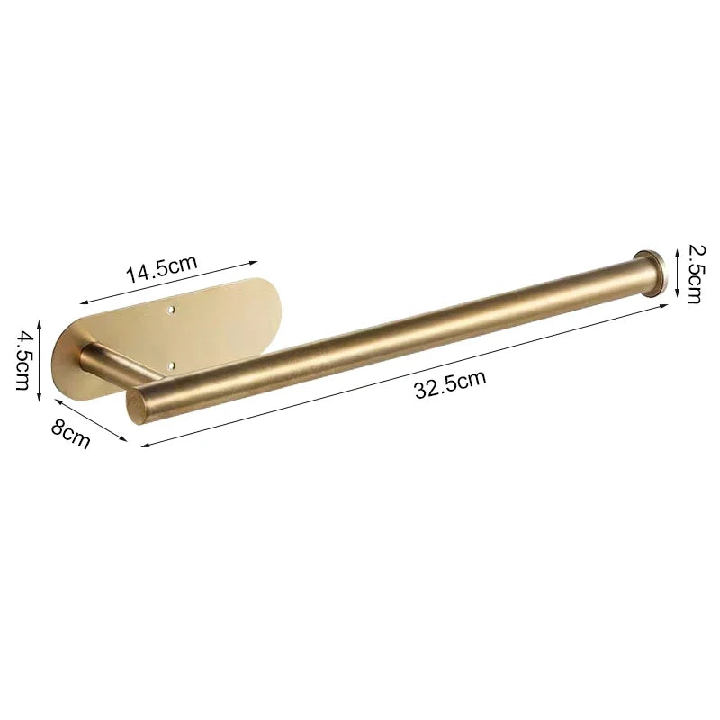 Adhesive Toilet Paper Holder Stainless Steel Wall Mount Kitchen Roll Towel Rack Napkin Dispenser Absorbent Stand Tissue Hanger Lengthen Gold