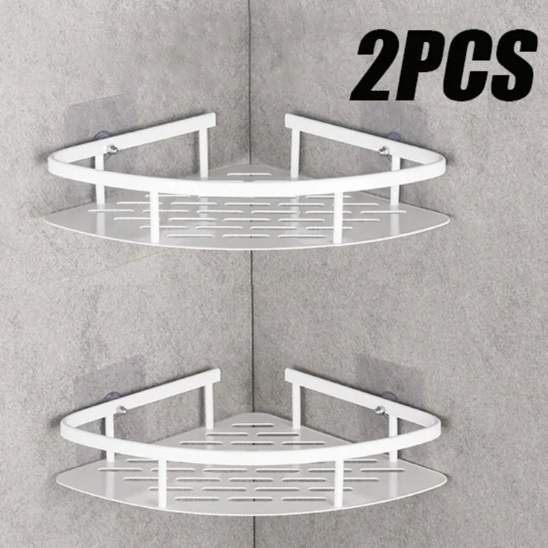 2PCS Bathroom Shelf Kitchen Storage Organizer Aluminum Alloy Shampoo Rack Shower Shelf Bathroom Accessories No Drill Shelf StyleB-White-2PCS
