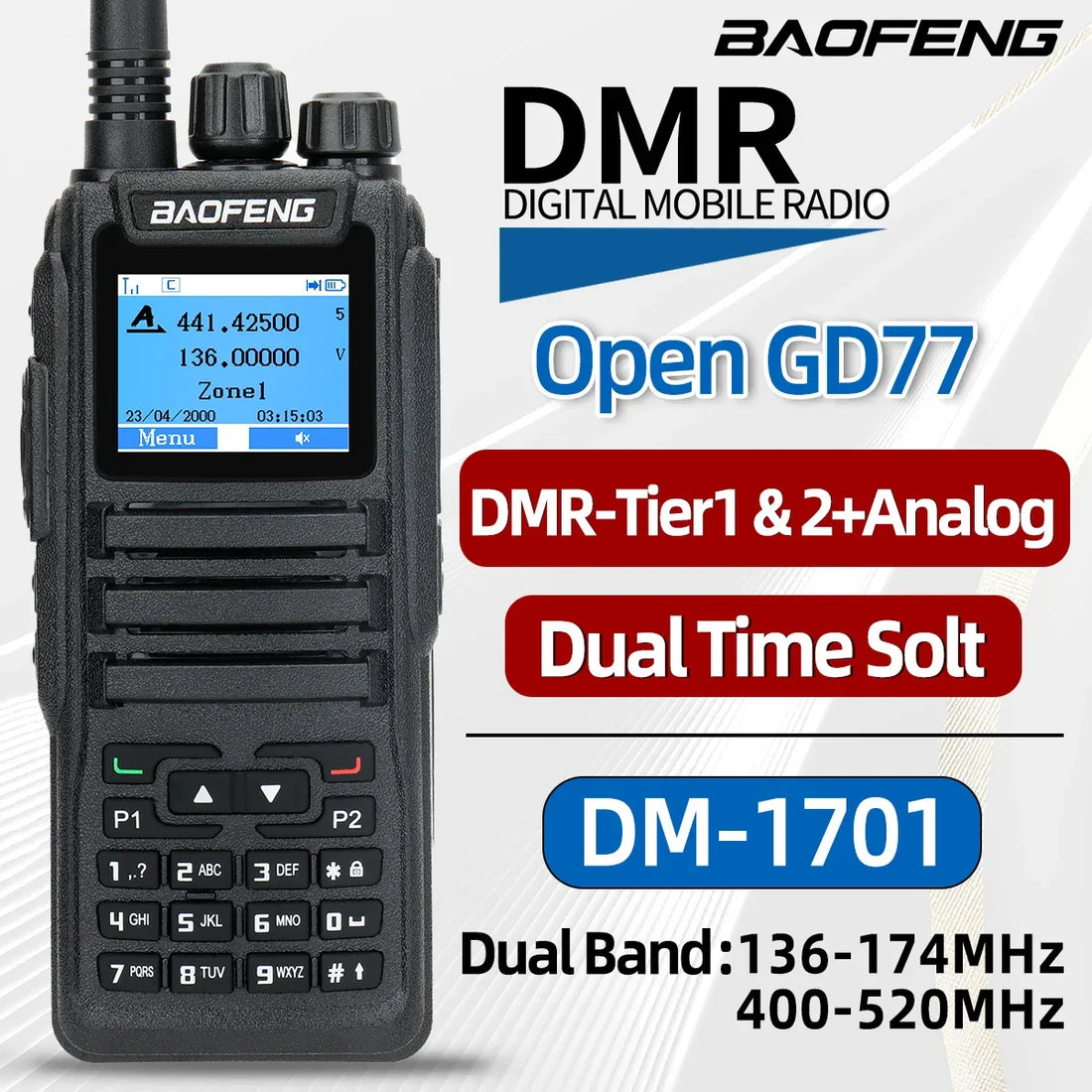Baofeng DM-1701 Digital DMR Dual-Band Two-Way Radio Black