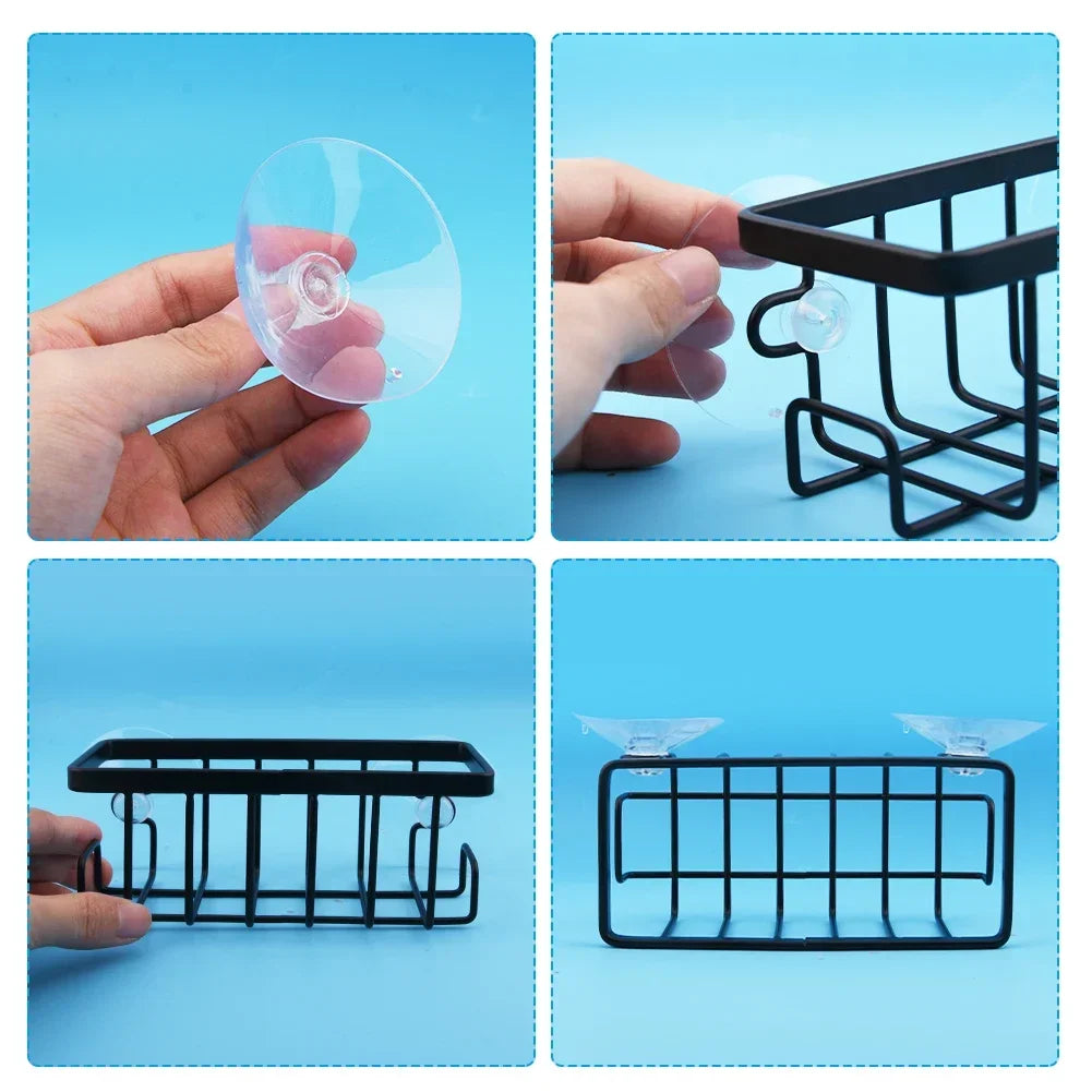 Home With Hook Draining Durable Soap Black Kitchen Sink Scrubber Countertop Sponge Holder Hollowed Suction Cup Caddy Organizer Default Title