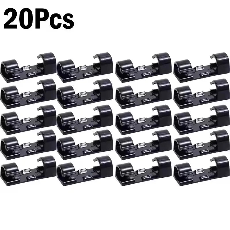 Self Adhesive Open Cable Clips for Desk Wire Routing 20X-Black
