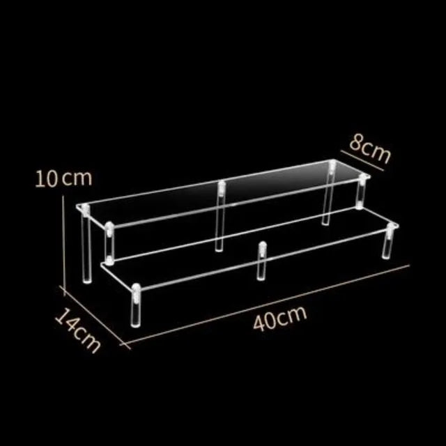 Display Riser Stand for Figures in Clear, Black or Wood Effect 2 tier 40x8cm firm