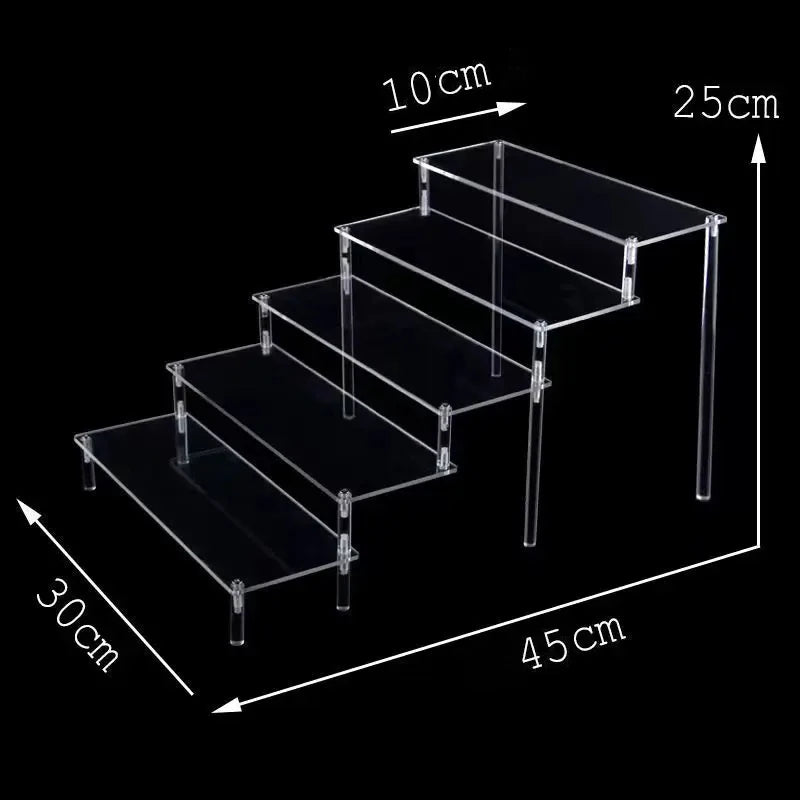 Tiered Display Stand with Clear or Wood Effect Shelves 5-30x10cm