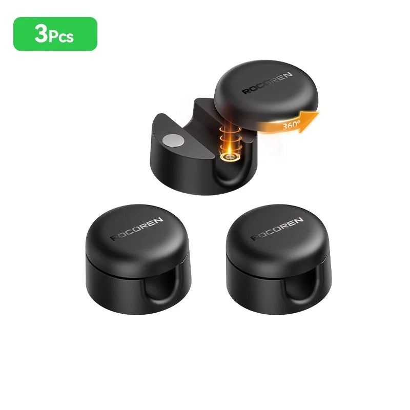 Rotating Magnetic Desk Cable Clips for Charging Lead Storage Black 3Pcs