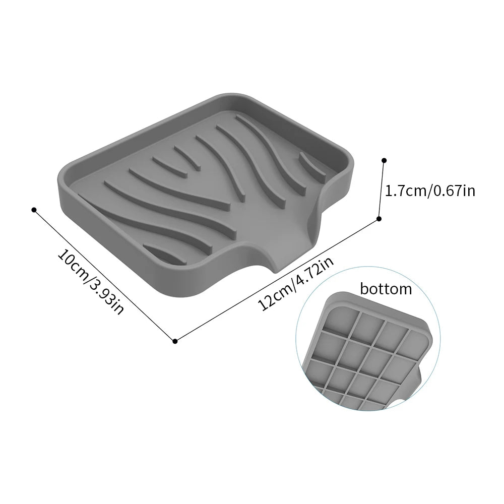 Self Draining Soap Bar Holder Silicone Kitchen Sink Soap Dish Sponge Tray Counter Caddy Organizer for Dish Soap Dispenser