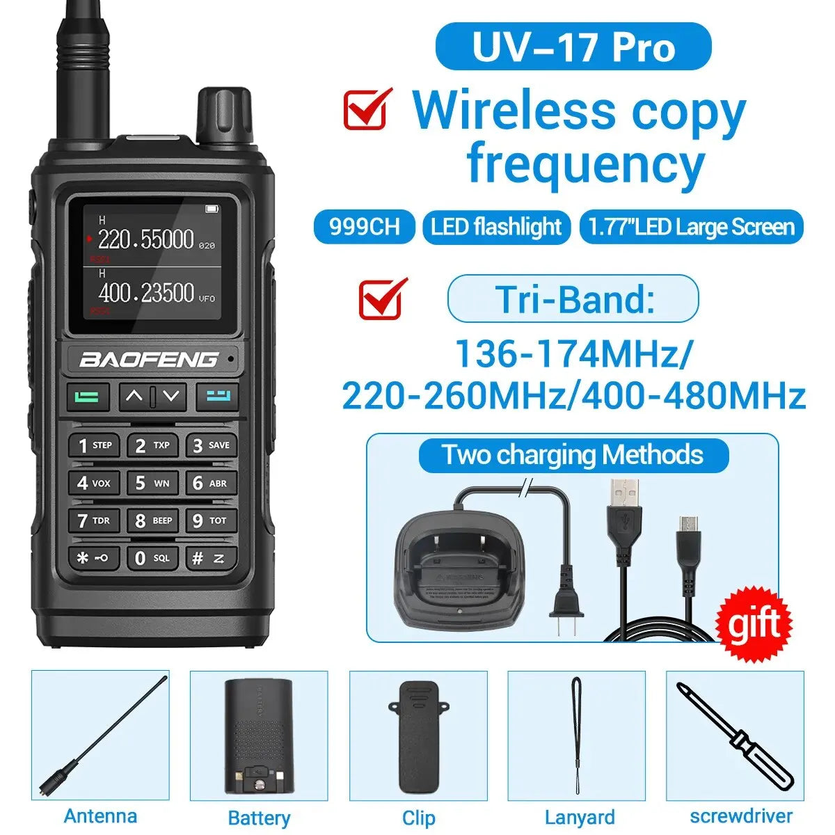 Baofeng UV 17 Pro Walkie Talkie Long Range 16KM Type-C Charging Waterproof - Dicrodelights