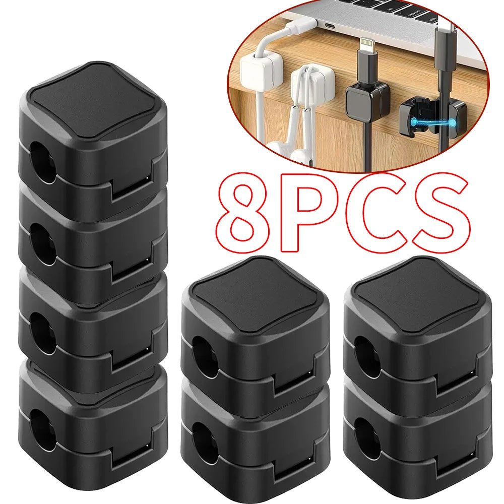 Magnetic Hinged Cable Clips for Desk Charging Lead Storage 8 BLACK