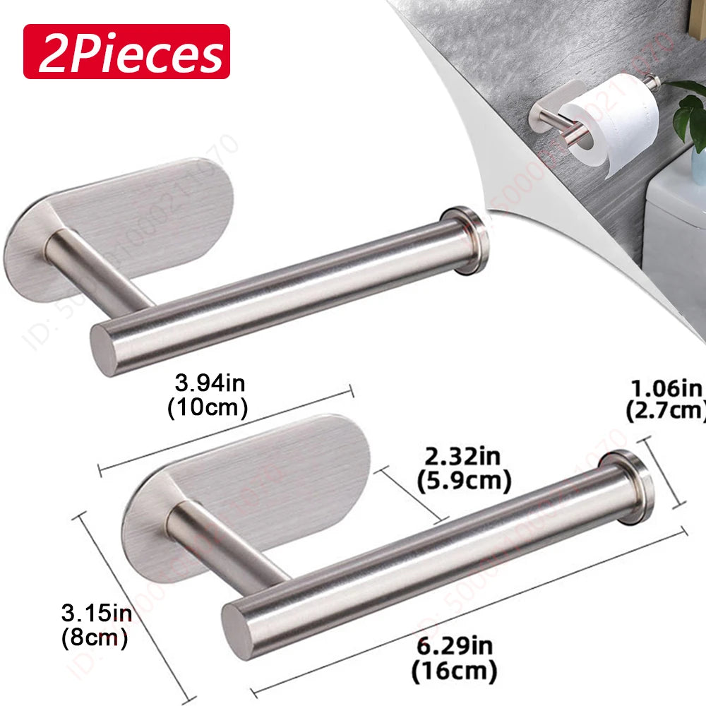 Stainless Steel Adhesive Toilet Roll Holder in Two Designs 2Pcs Silver Holder A