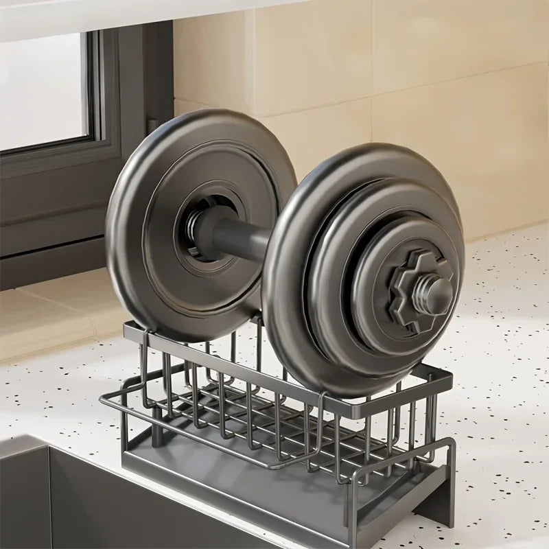 Black Kitchen Sink Caddy with Drainage Tray and Cloth Rail