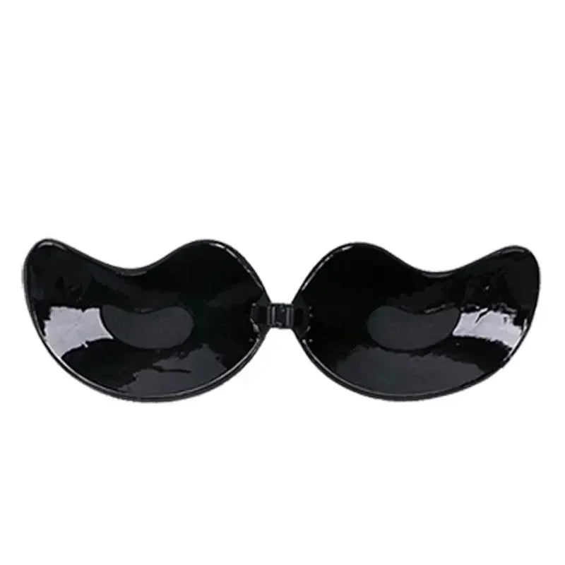 1/2Pcs Sexy Women Invisible Push Up Bra Self-Adhesive Silicone Bust Front Closure Sticky Bra Black Skin Backless Strapless Bra Style 2 Black