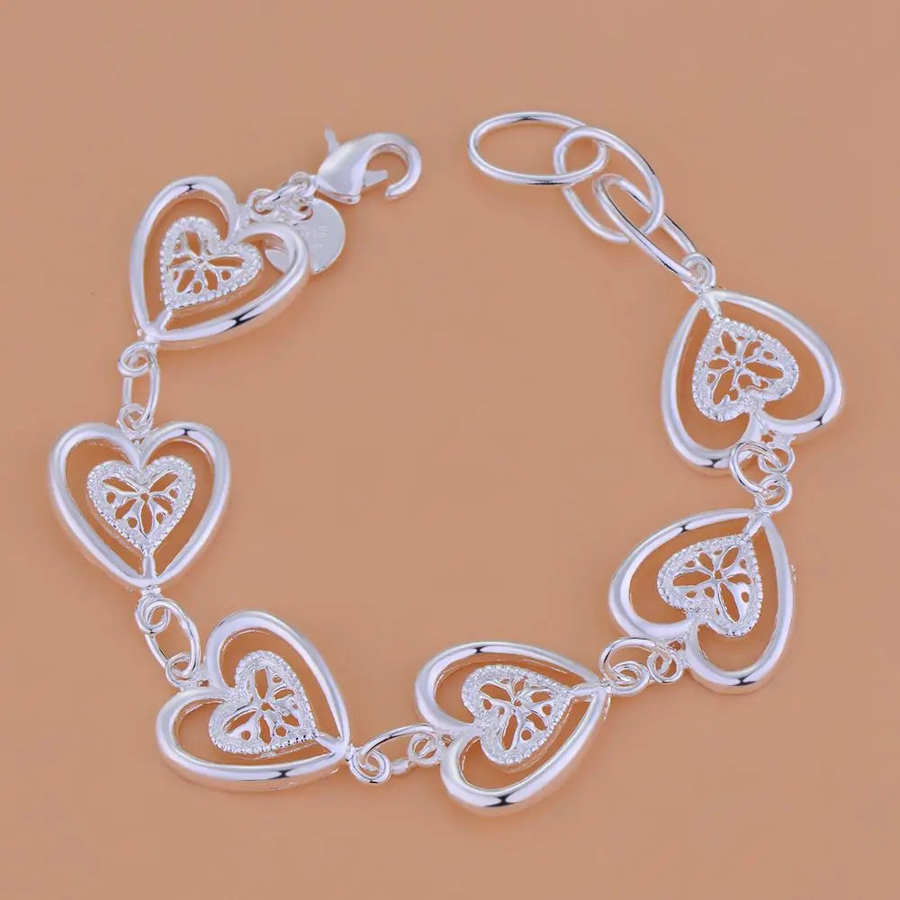925 Sterling Silver Bracelet Heart High Quality Romance Chain For Woman Men Fashion Engagement Party Wedding Jewelry Gift DY AB143