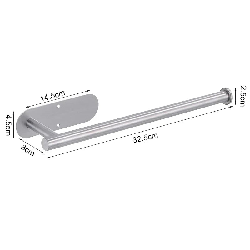 Adhesive Toilet Paper Holder Stainless Steel Wall Mount Kitchen Roll Towel Rack Napkin Dispenser Absorbent Stand Tissue Hanger Lengthen Silver
