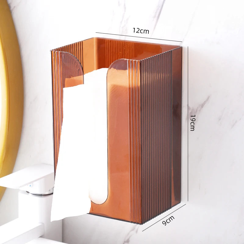 Acrylic Tissue Box Holder, Wall Mounted, Transparent, Multi-Functional Paper Towel Dispenser for Living Room And Bathroom brown