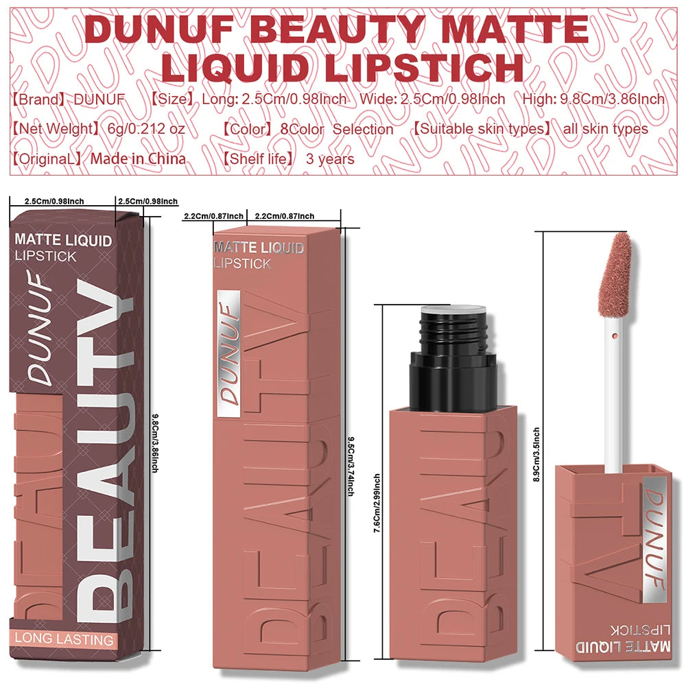 8-Color Matte Velvet Lip Gloss – Waterproof Plumping Lipstick, Smooth Easy-Apply Square Tube