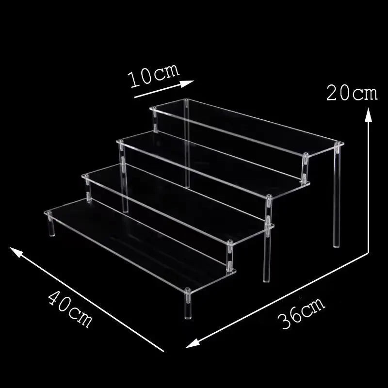Tiered Display Stand with Clear or Wood Effect Shelves 4-40x10cm