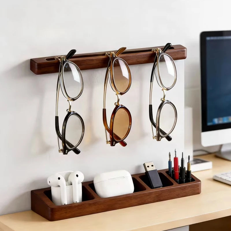 Wooden Wall Mounted Sunglasses Holder, No Drill Glasses Display Rack